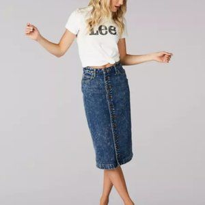 Lee Denim Full Button Front Midi Skirt Small
